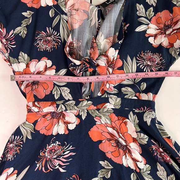 Lulus Botanic of Time Blue Floral Print Tie-Front Skater Dress Size Small - Picture 11 of 13
